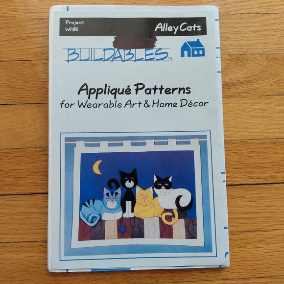 Vintage Cat Quilt Sewing Pattern 44"x34" Wallhanging 15" Pillow Buildables 1980s - Picture 1 of 7